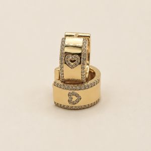 Heart Pavé Huggie Hoop Earrings - 14K Gold Plated