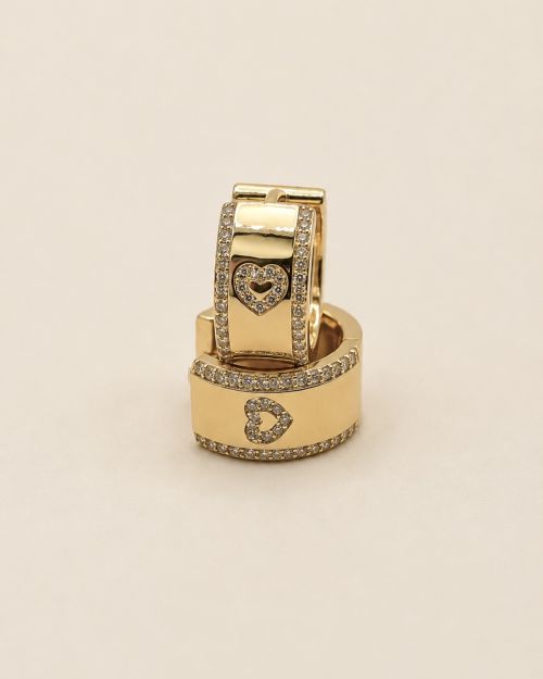 Heart Pavé Huggie Hoop Earrings – 14K Gold Plated