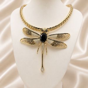 Dragonfly Statement Necklace Set | 10mm Cuban Chain 16.5” | 14K Gold Plated