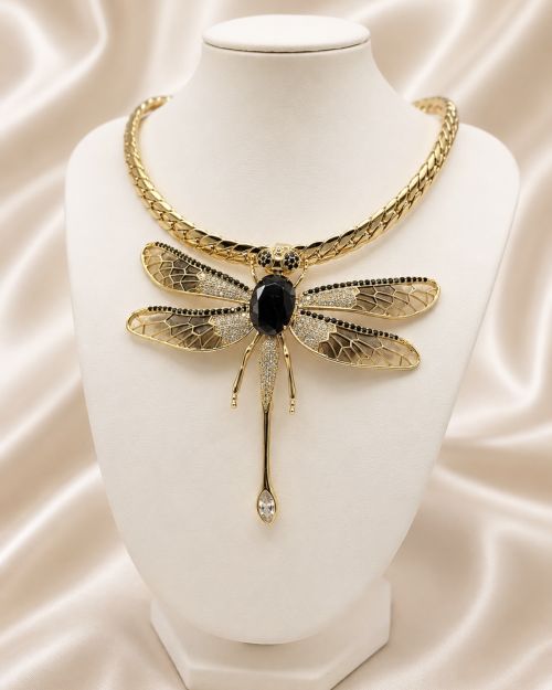 Dragonfly Statement Necklace Set | 10mm Cuban Chain 16.5” | 14K Gold Plated