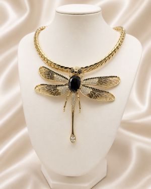 Dragonfly Statement Necklace Set | 10mm Cuban Chain 16.5” | 14K Gold Plated